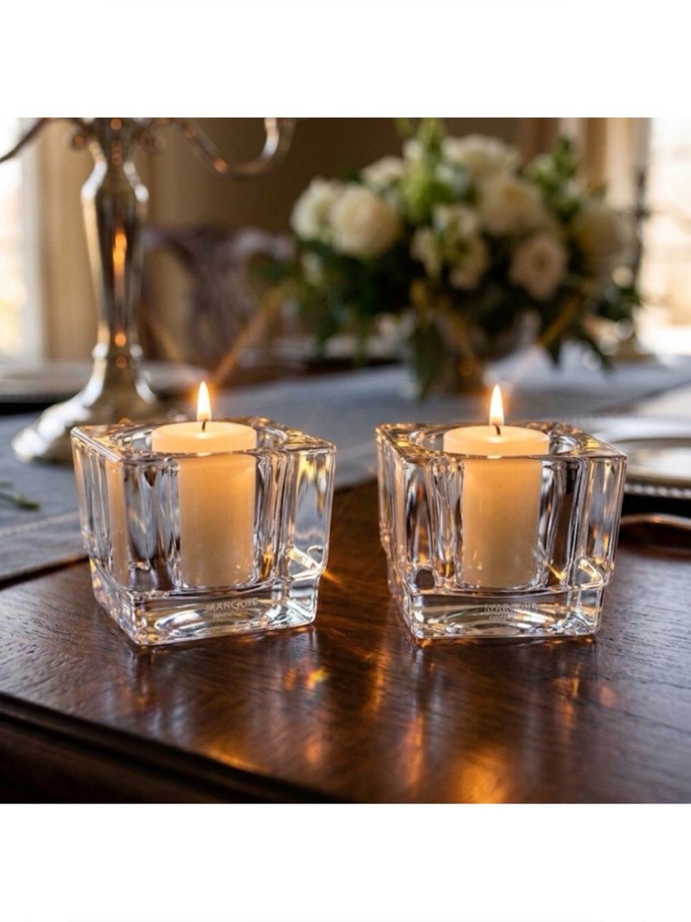 Marquis of Waterford Crystal Square Pillar or Tealight Pair Candleholder